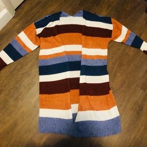 Striped open front cardigan